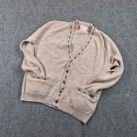 Pat Boone by Revere Other - Vintage Pat Boone by Revere Cardigan Sweater Tan Argyle Trim Orlon Men Medium